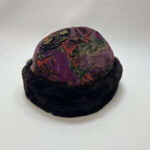 Vintage Hunting Trapper Hat Fur Russian Ushanka-Style Corduroy Retro Trippy AOP